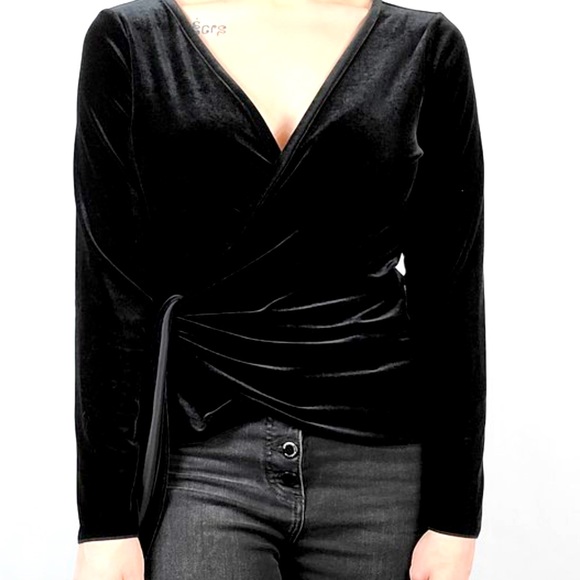- J.Jill Black Velvet Wrap Style Long Sleeve Shirt - Picture 1 of 6
